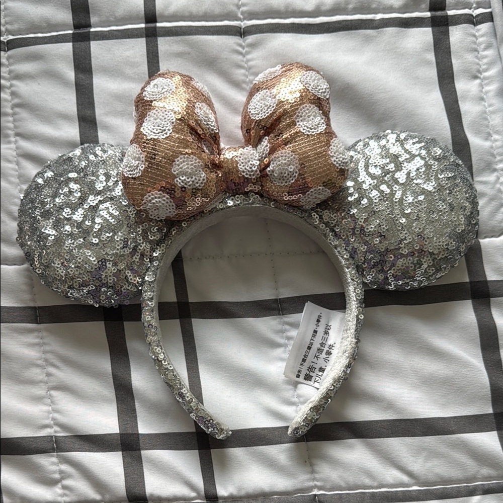 Minnie Mouse Ears Silver and Rose Gold Sequin Headband